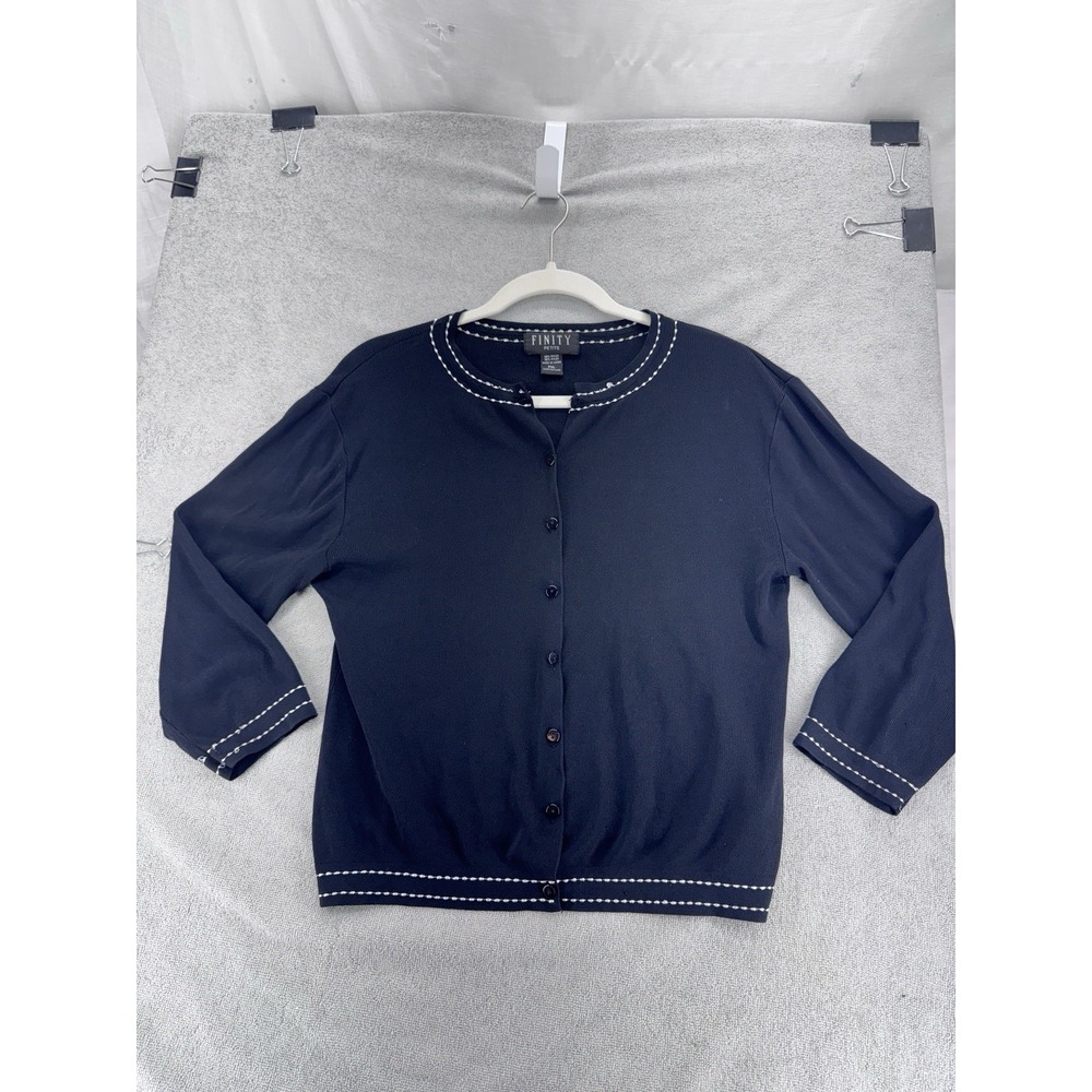 Finity Sweater Cardigan Women PXL Black Long Sleeve Button Front Whipstitch Trim